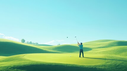 Man with Parkinson&rsquo;s disease swinging a golf club in adaptive play on a manicured course