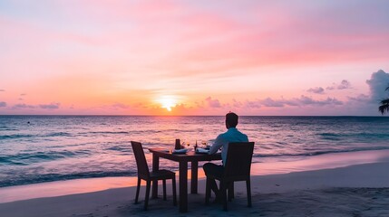 Obraz premium romantic sunset beach dinner date - romantic getaways
