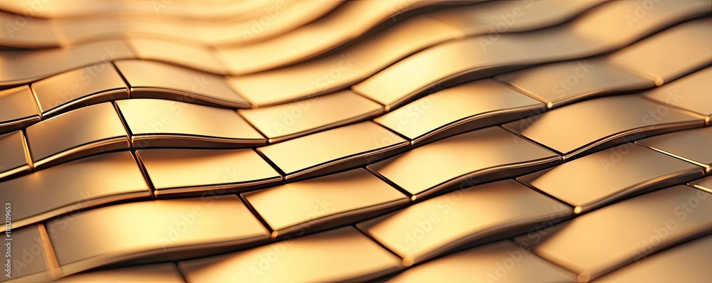 Poster gold abstract background idea. close-up of unique golden wave shaped tiles creating an elegant archi