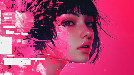 Fototapeta premium A hot pink digital glitch effect, giving a futuristic and edgy vibe with pixelated distortions and vibrant color splashes.