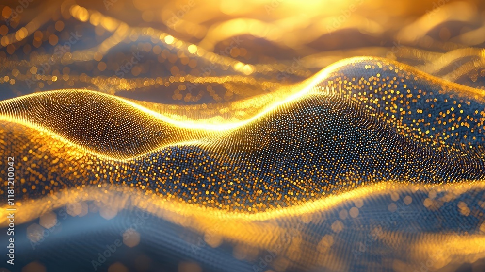Poster gold abstract background idea. golden waves illuminated with sparkling lights create an enchanting a