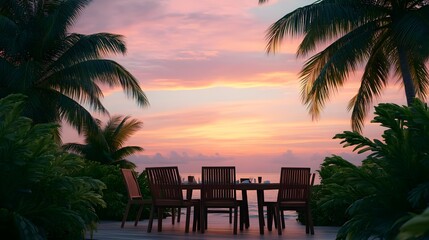 romantic sunset dinner beach table - tranquility
