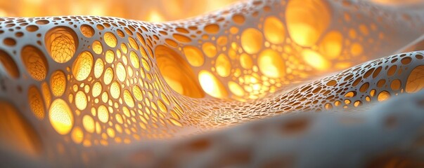 Gold abstract background idea. Abstract representation of bio-inspired structures illuminated from within.