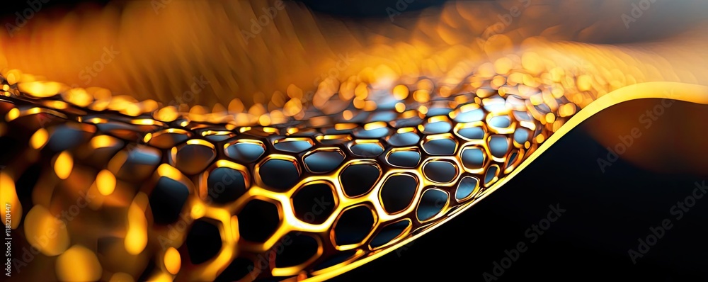 Poster gold abstract background idea. abstract close-up of a honeycomb pattern with golden tones and smooth