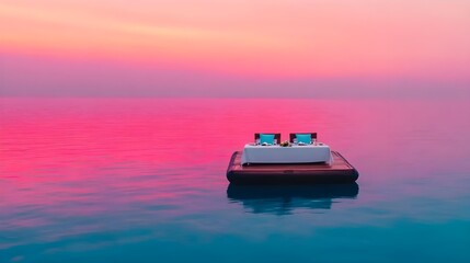 romantic sunset dinner float ocean - tranquil and serene landscapes