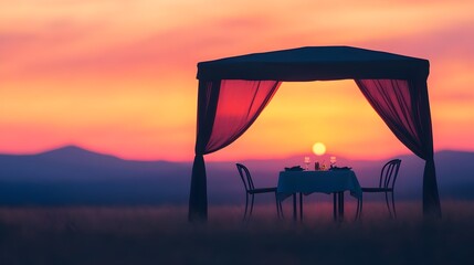 Naklejka premium romantic sunset dinner gazebo - romantic scenes