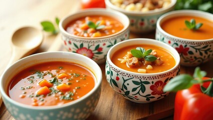 A transparent background featuring a variety of hot, handmade soups. idea of tasty, home-cooked cuisine, National Day of Homemade Soup