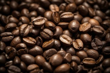 Fototapeta premium A close-up view of numerous roasted coffee beans.
