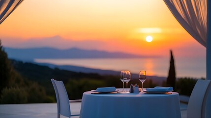 romantic sunset dinner table - golden hour photography