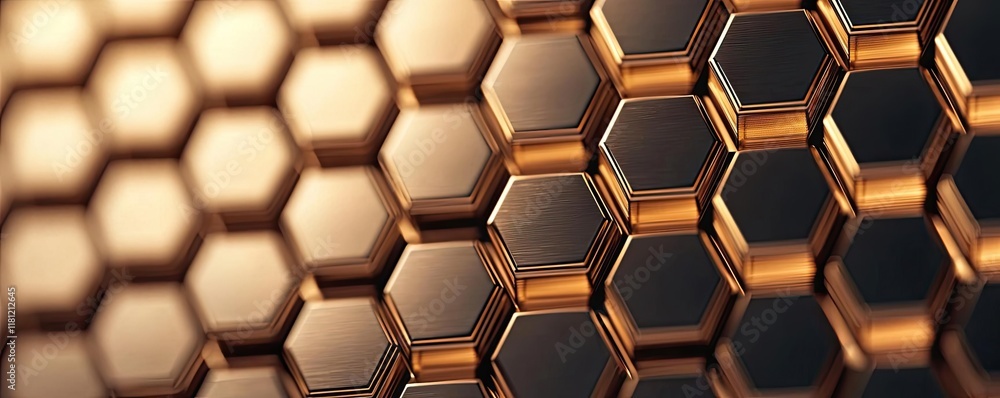 Poster gold abstract background idea. close-up of intricate hexagonal patterns creating a mesmerizing golde
