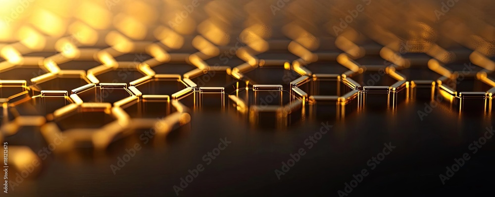 Poster gold abstract background idea. close-up of hexagonal patterns glowing under warm light, showcasing i