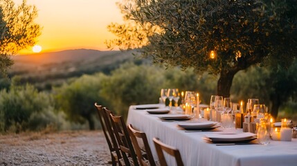 romantic sunset dinner table outdoors - romantic/elegant settings