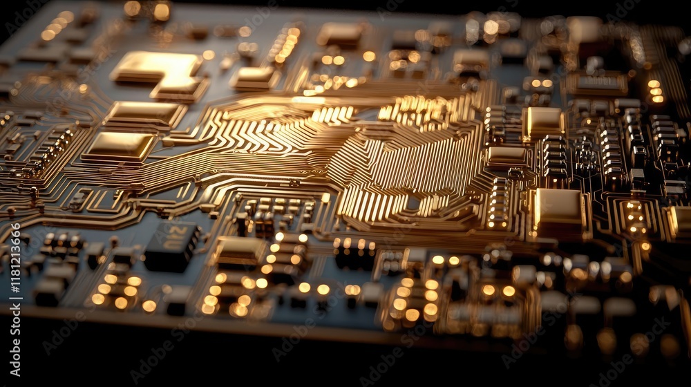 Poster gold abstract background idea. close-up of a circuit board showcasing intricate gold patterns and mo