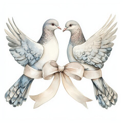Obraz premium Two elegant doves with ribbon, symbolizing love and unity