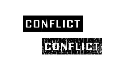 conflict lettering, black isolated silhouette