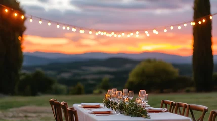 Fototapete Rund romantic tuscan sunset dinner party - rustic elegance © terat