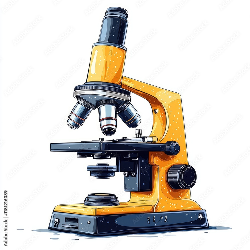 Poster magnifying the invisible: a detailed look at a microscope's intricate design