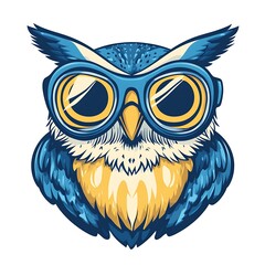 Obraz premium Owl with goggles in a vibrant graphic style.