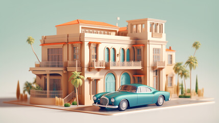 Obraz premium Colorful houses are standing on the street with parked cars in front of them Car architecture building vehicle. Image by rawpixel.