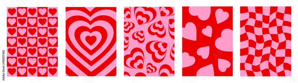 Poster creative romantic set vertical backgrounds in style retro. happy valentines day greeting card. vecto