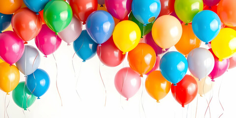 Colorful party balloons, vibrant helium balloons, festive celebration background, multiple bright colors, red yellow blue green pink orange purple, bunch of balloons, birthday party decorations, cheer