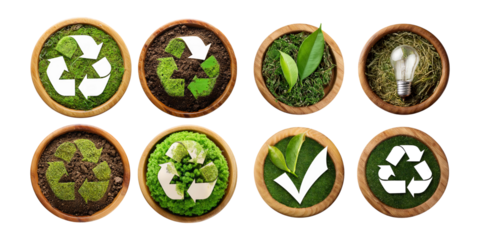 Eco-Friendly Icons on Green Backgrounds