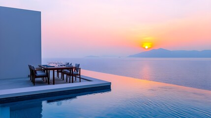 sunset luxury poolside dinner table - pastel colors