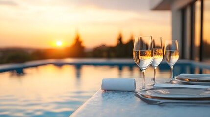 sunset poolside romance: luxury wine glasses - luxury lifestyle