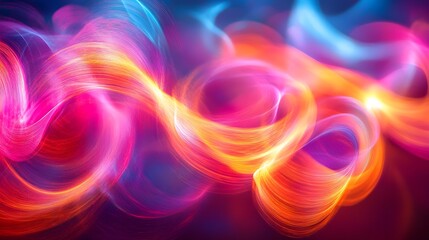 Obraz premium A photo of glowing fiber optic cables curving dynamically in vibrant neon shades. 