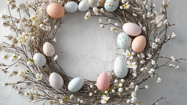 Spring wreath transformation with pastel eggs and blossoms