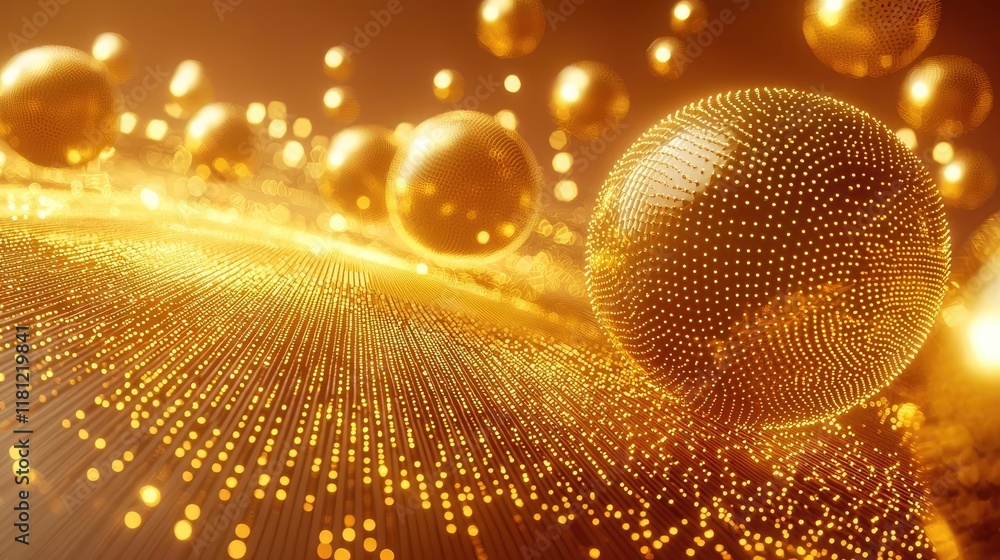 Aufkleber gold abstract background idea. abstract golden spheres and particles creating a shimmering, digital 