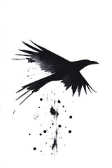 Fototapeta premium Abstract Black Crow in Flight Ink Splatter Artistic Design