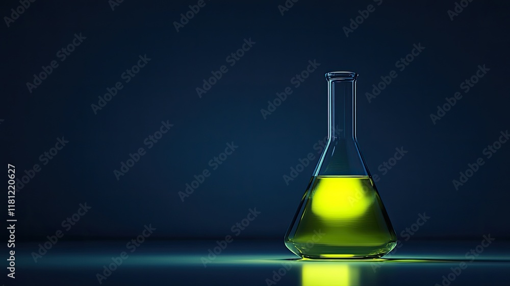 Poster uv-reactive liquid glowing brightly under a blacklight in a pristine laboratory environment. copy sp
