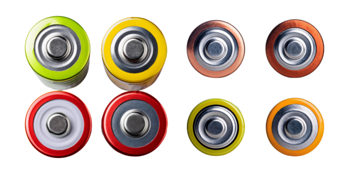 Colorful Battery Top Views with Transparent Background