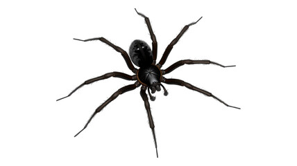 Giant black spider displaying intricate details on white background transparent background