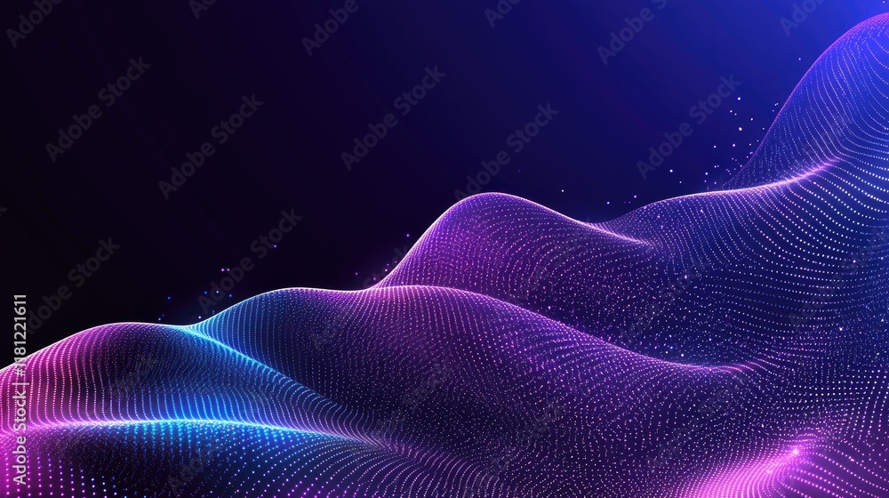 Aufkleber abstract dna strand made of glowing neon particles floating against a dark gradient backdrop. copy s