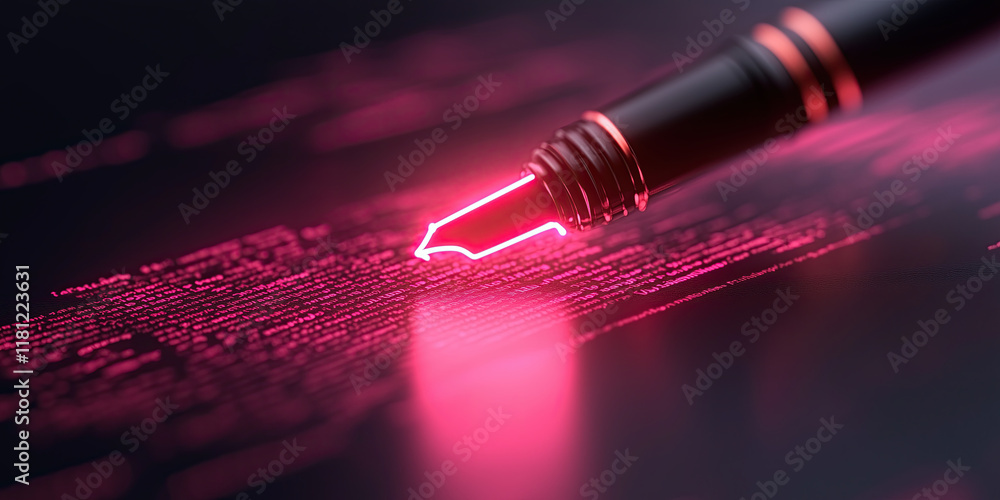 Poster digital pen writing on electronic contract document in blockchain