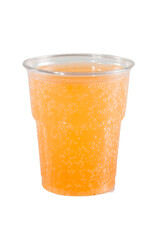 glass jar cold orange lemonade in a plastic cup to take away jam isolated on white png transparent background