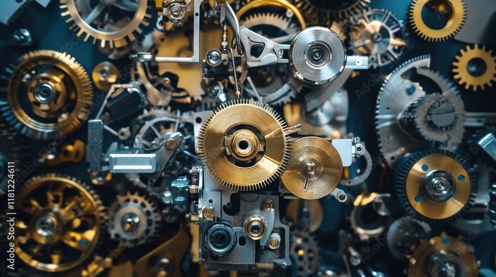 Aufkleber a close-up of mechanical parts being assembled by a robotic system, creating industrial components.