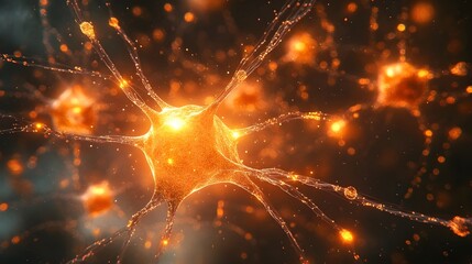 interconnected glowing dots and lines forming a neural network structure.