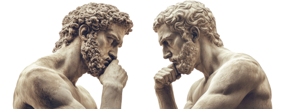 Set of marble statue philosophers isolated on transparent background	