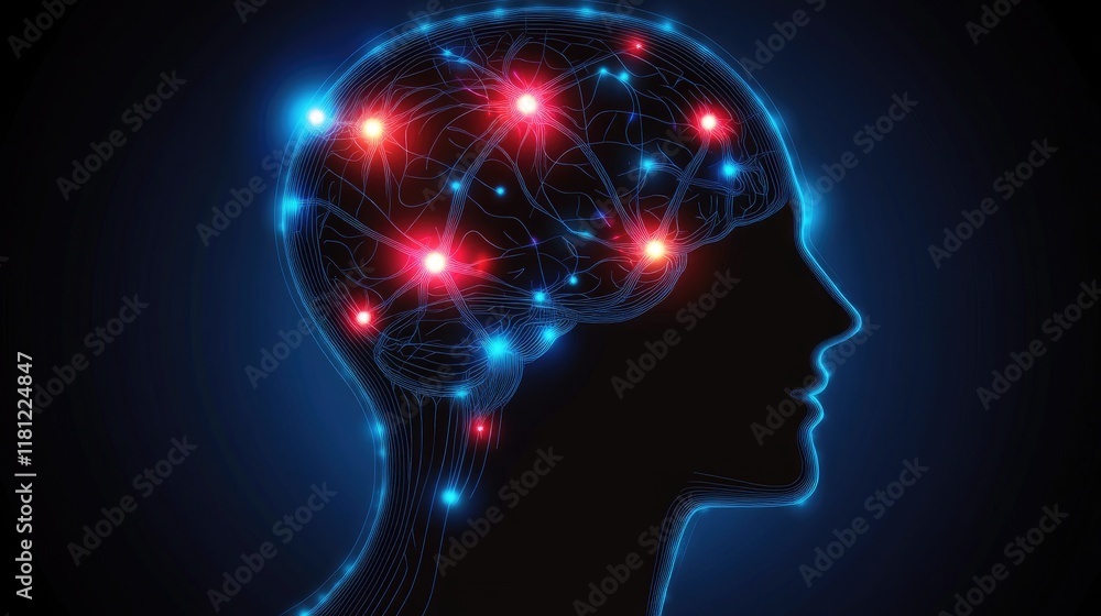 Poster a conceptual model of artificial intelligence represented by glowing neural pathways. copy space.