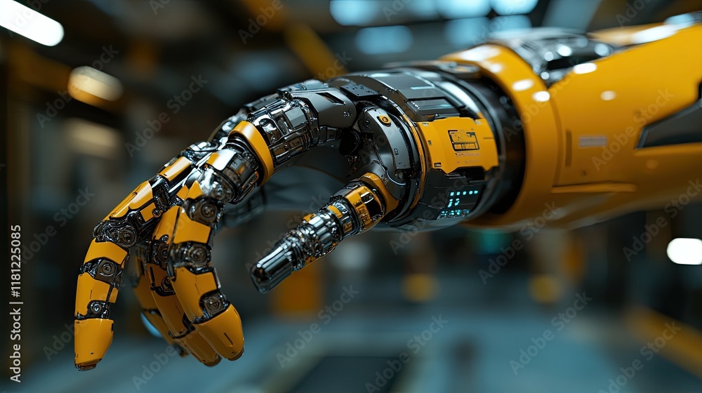 Aufkleber a detailed view of a robotic wrist joint with gears and servos, used in an industrial robotics setti