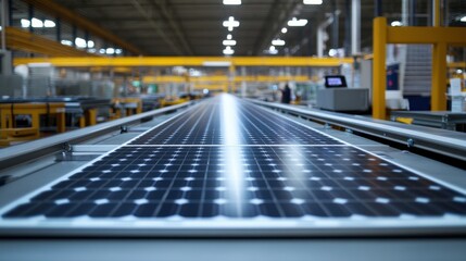 Fototapeta premium High-Resolution View of a Modern Solar Panel Production Line in a Factory Environment Showing Solar Cells and Manufacturing Equipment