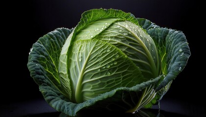 Fototapeta premium Head of cabbage on the table on a black background