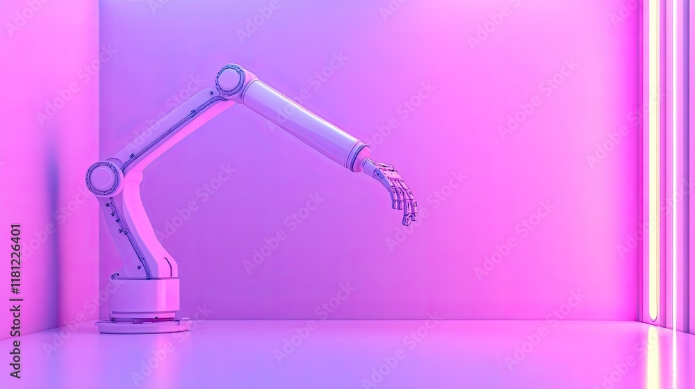 Poster a sleek robotic arm performing a delicate task in a high-tech manufacturing environment, with empty 