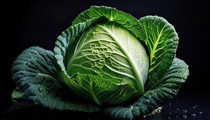 Fototapeta premium Head of cabbage on the table on a black background
