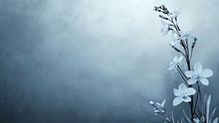 Delicate White Flowers Against a Blue Textured Background