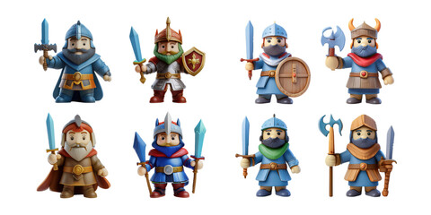 Colorful Cartoon Warrior Character Set, PNG collection, set bundle, isolate on transparent or white background