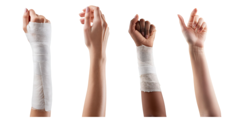 Various Bandaged Hands in Different Positions, PNG collection, set bundle, isolate on transparent or white background
